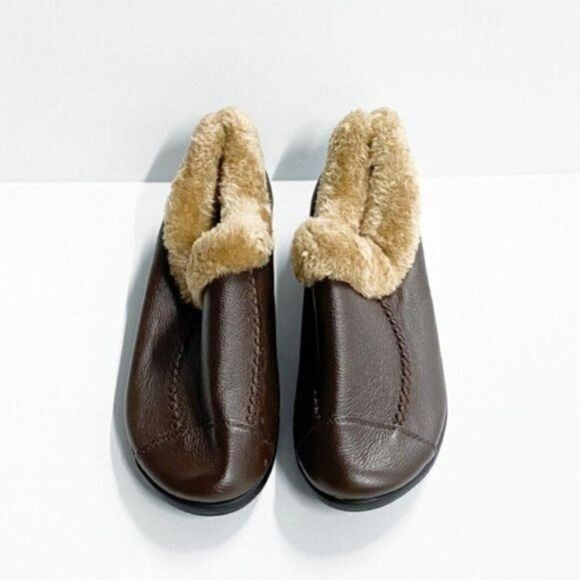 Casual Unisex Soft Sole Slip On Leather Casual Fur Lining Shoes Comfortable Work - Picture 2 of 6